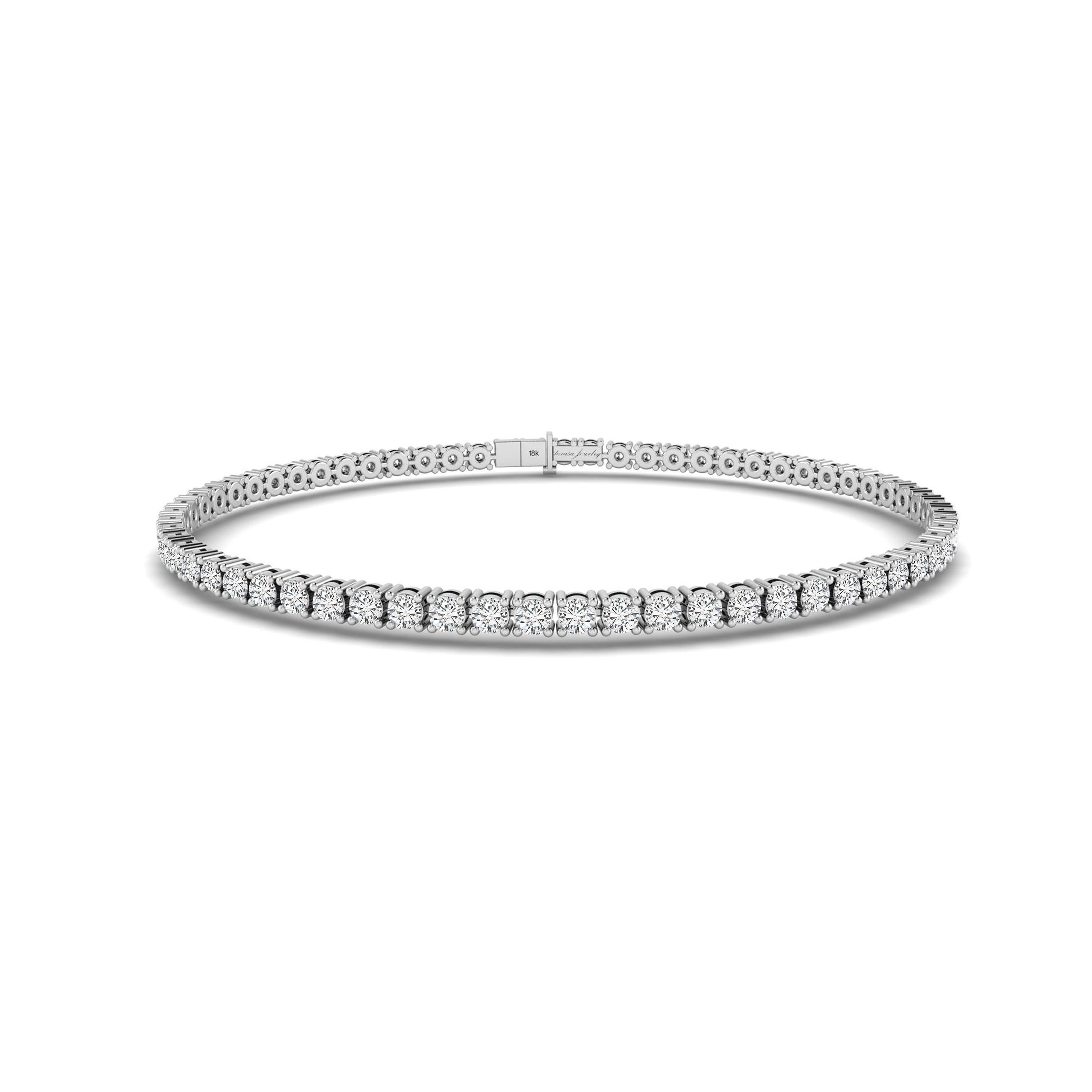 Taille ronde Bracelet tennis en or blanc 18 carats avec diamants blancs de 5 carats F/VS en vente