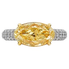 4 Carat Fancy Yellow Oval Diamond East West Pavé Engagement Ring