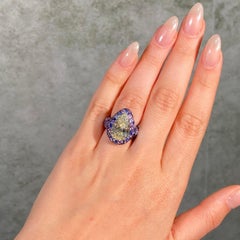 4 Carat Fancy Yellow Pear Diamond Purple Sapphire Bubble Ring