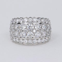 Platinum 4.00 Carat Round Diamond Multi-Row Domed Wide Statement Band Ring