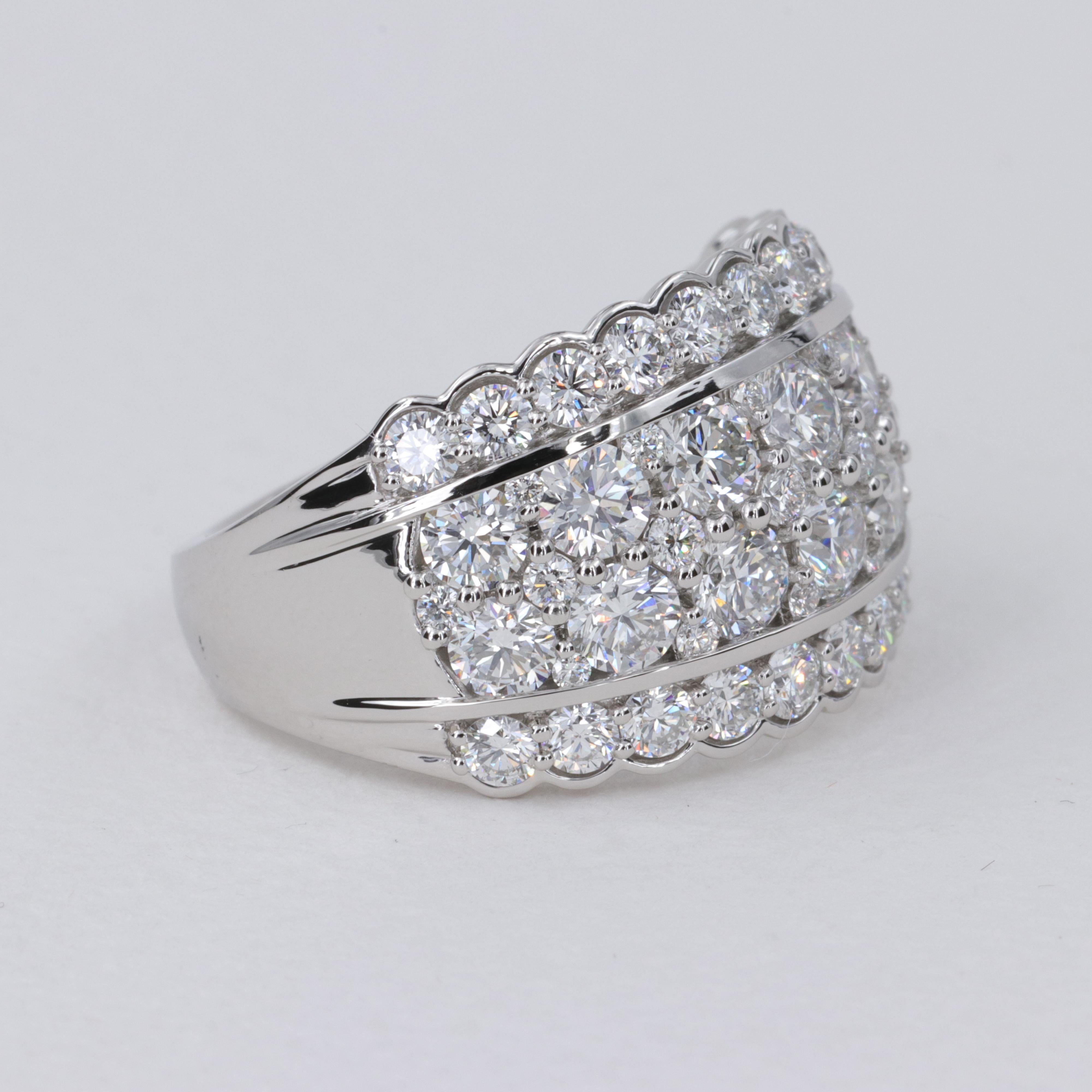 Round Cut 4 Carat Fine Diamond and Platinum Wide Band Ring For Sale