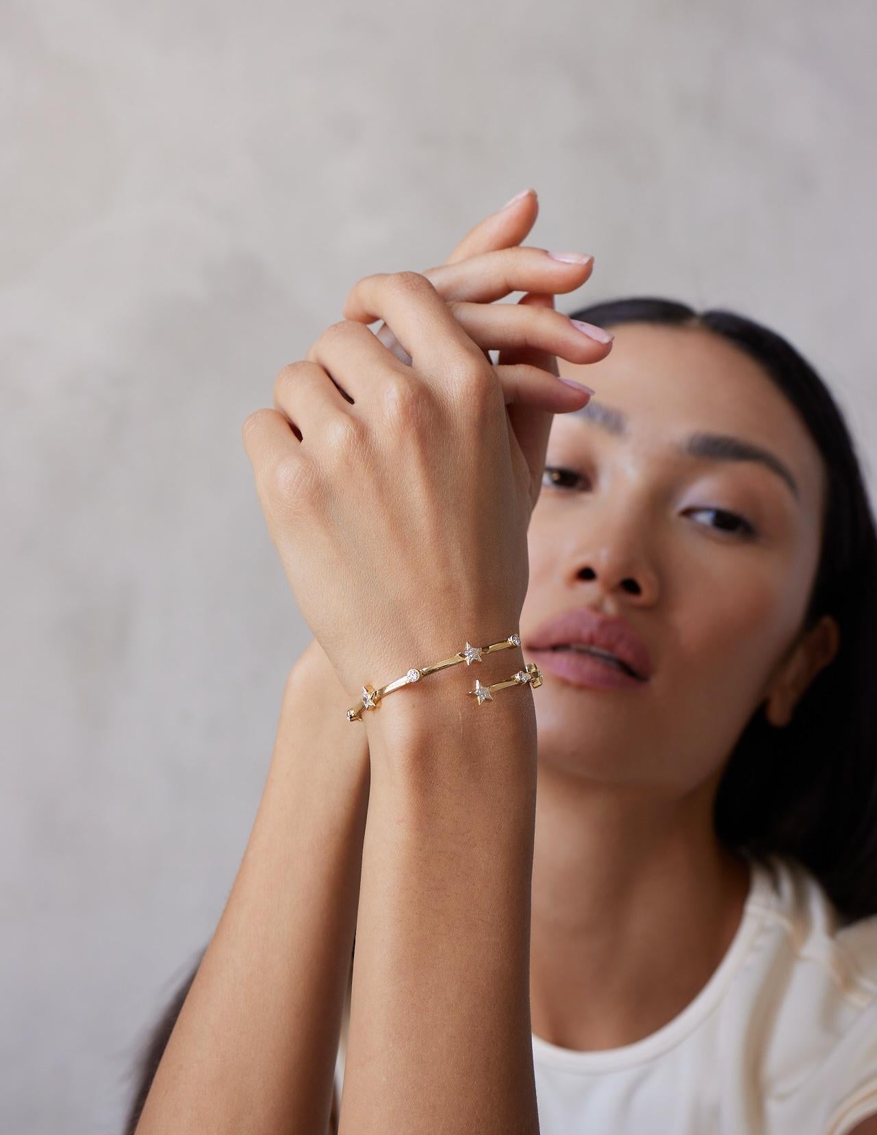 Bracelet étoile et brillant de 4 carats certifié GIA en saphir jaune et diamant blanc Unisexe en vente