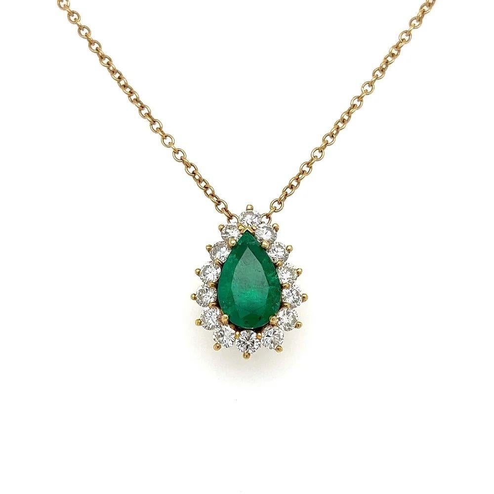 Pear Cut 4 Carat GIA Emerald Diamond Vintage Gold Pendant Necklace Estate Fine Jewelry For Sale