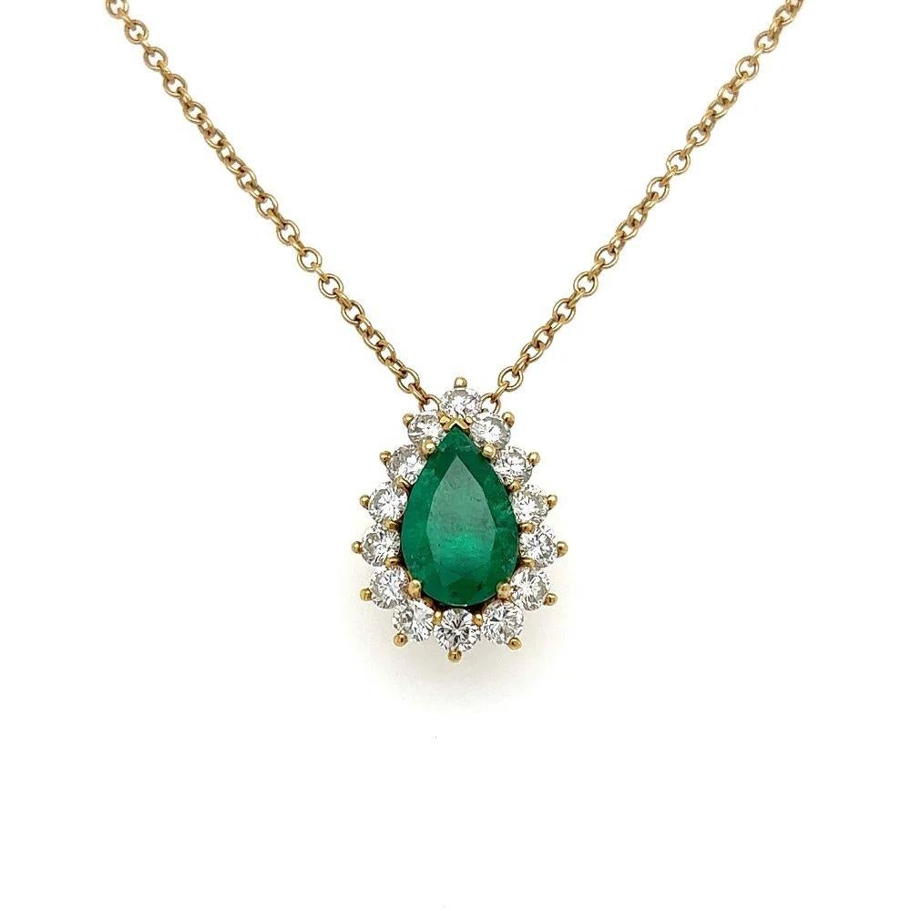 Taglio a goccia 4 Carati GIA Smeraldo Diamante Vintage Oro Collana Estate Jewelry in vendita