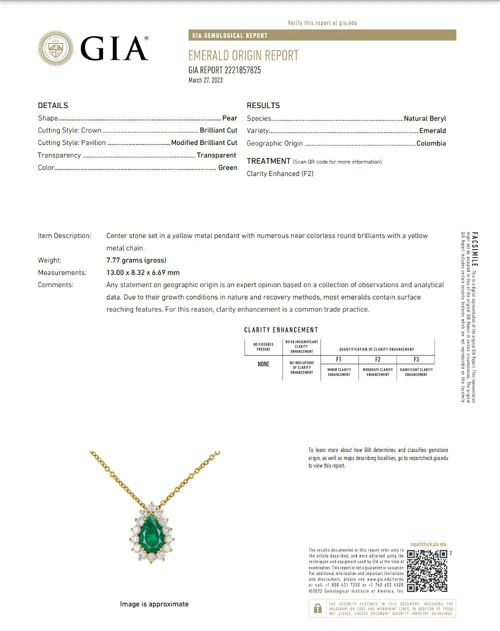 4 Carat GIA Emerald Diamond Vintage Gold Pendant Necklace Estate Fine Jewelry In Excellent Condition For Sale In Montreal, QC