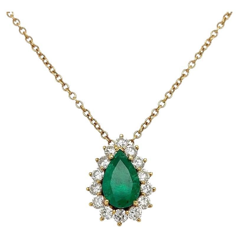 4 Karat GIA Smaragd-Diamant-Vintage-Gold-Anhänger-Halskette mit Nachlass-Schmuck