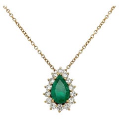 4 Carat GIA Emerald Diamond Vintage Gold Pendant Necklace Estate Fine Jewelry