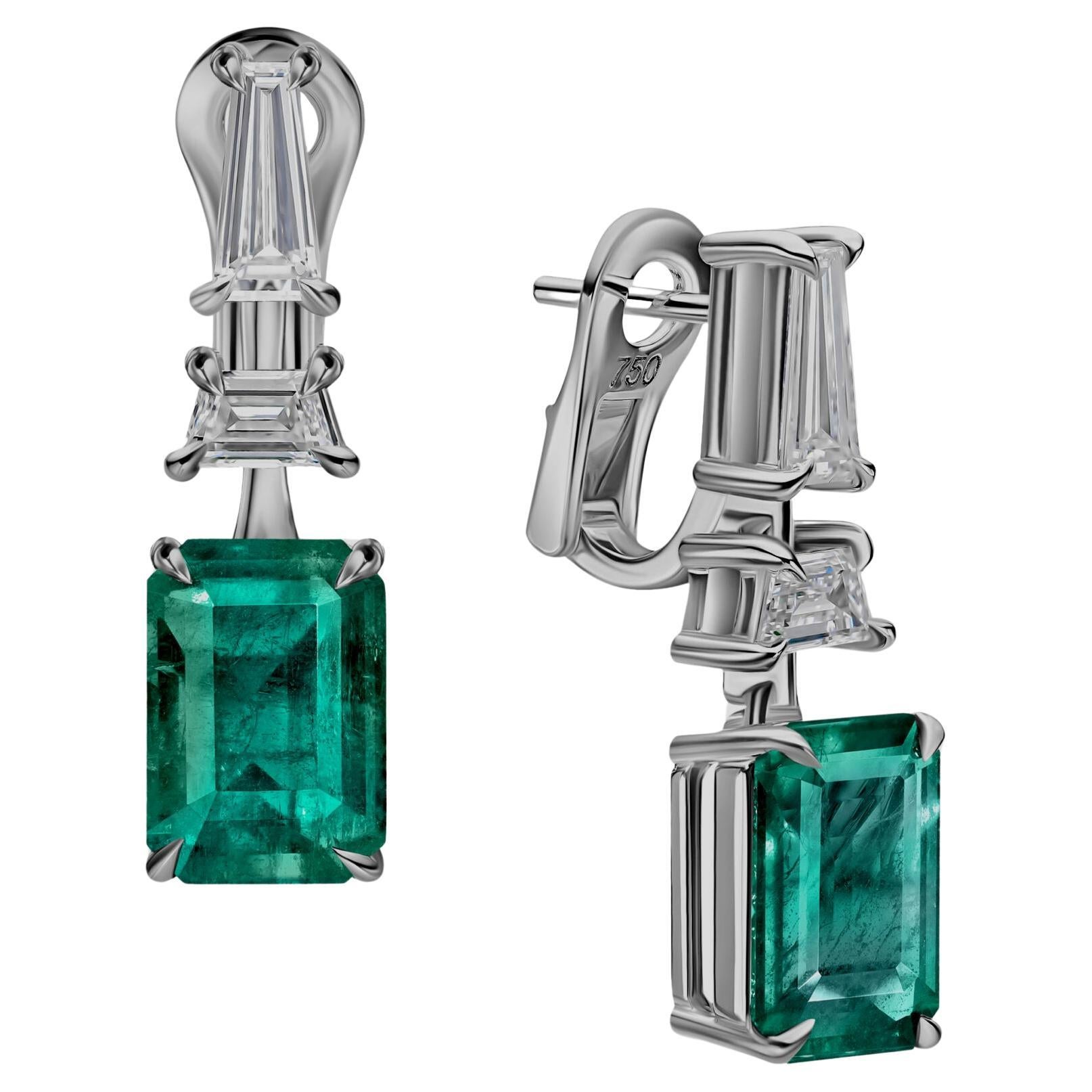 4 Carat Green Emerald Diamond Dangle Earrings