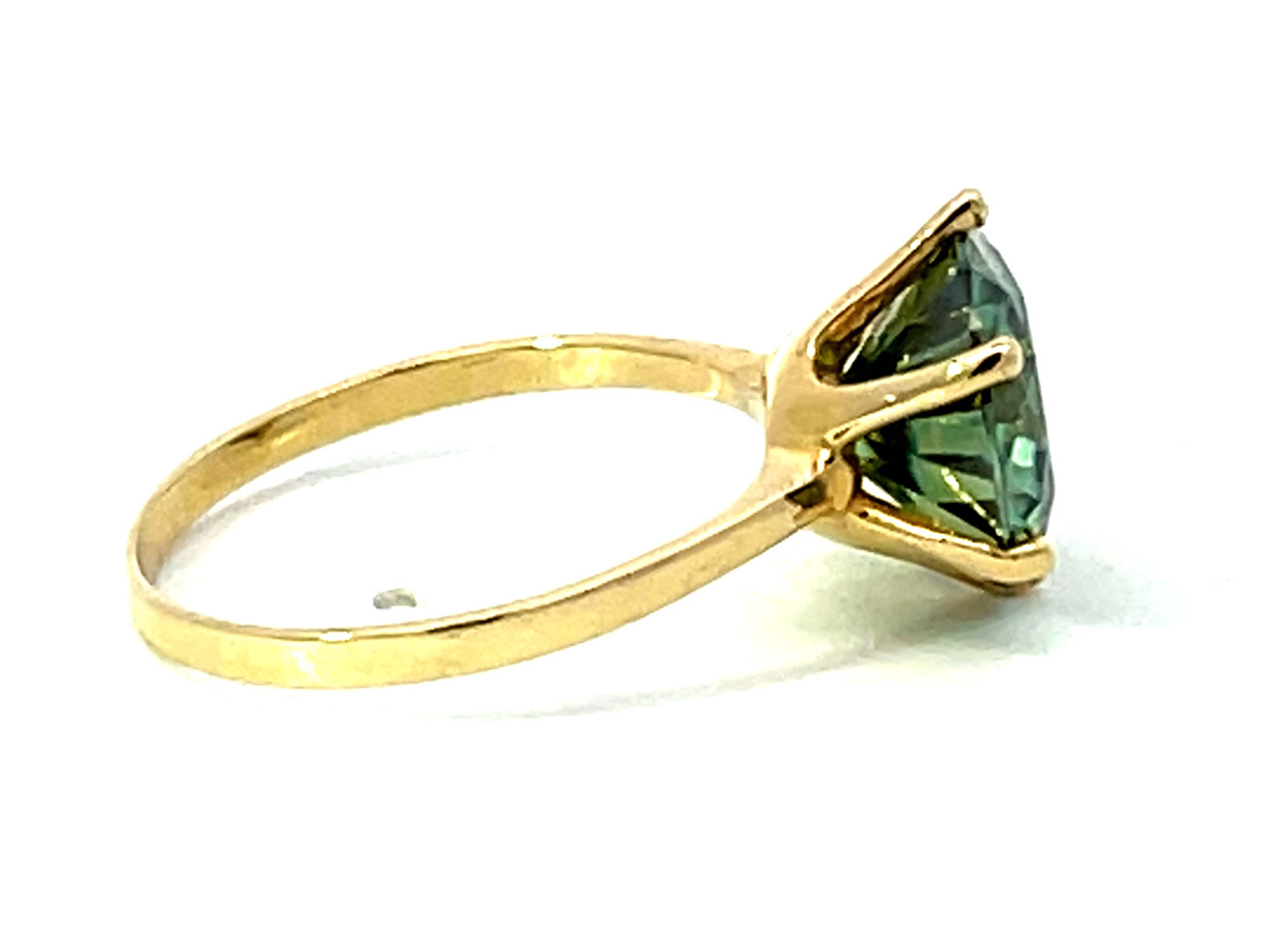 Women's 4 Carat Green Moissanite Ring in 14K Yellow Gold For Sale