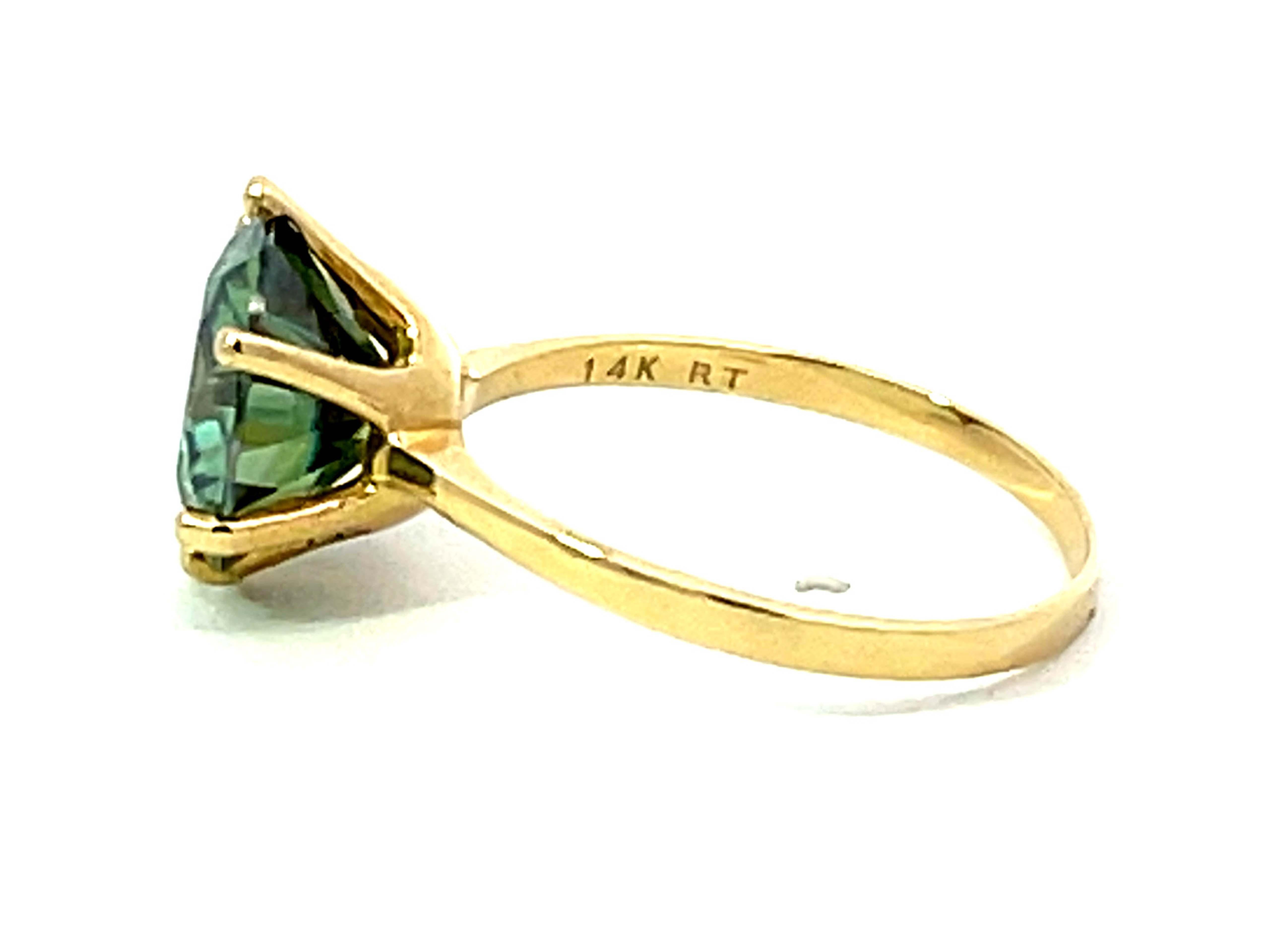 4 Carat Green Moissanite Ring in 14K Yellow Gold For Sale 1
