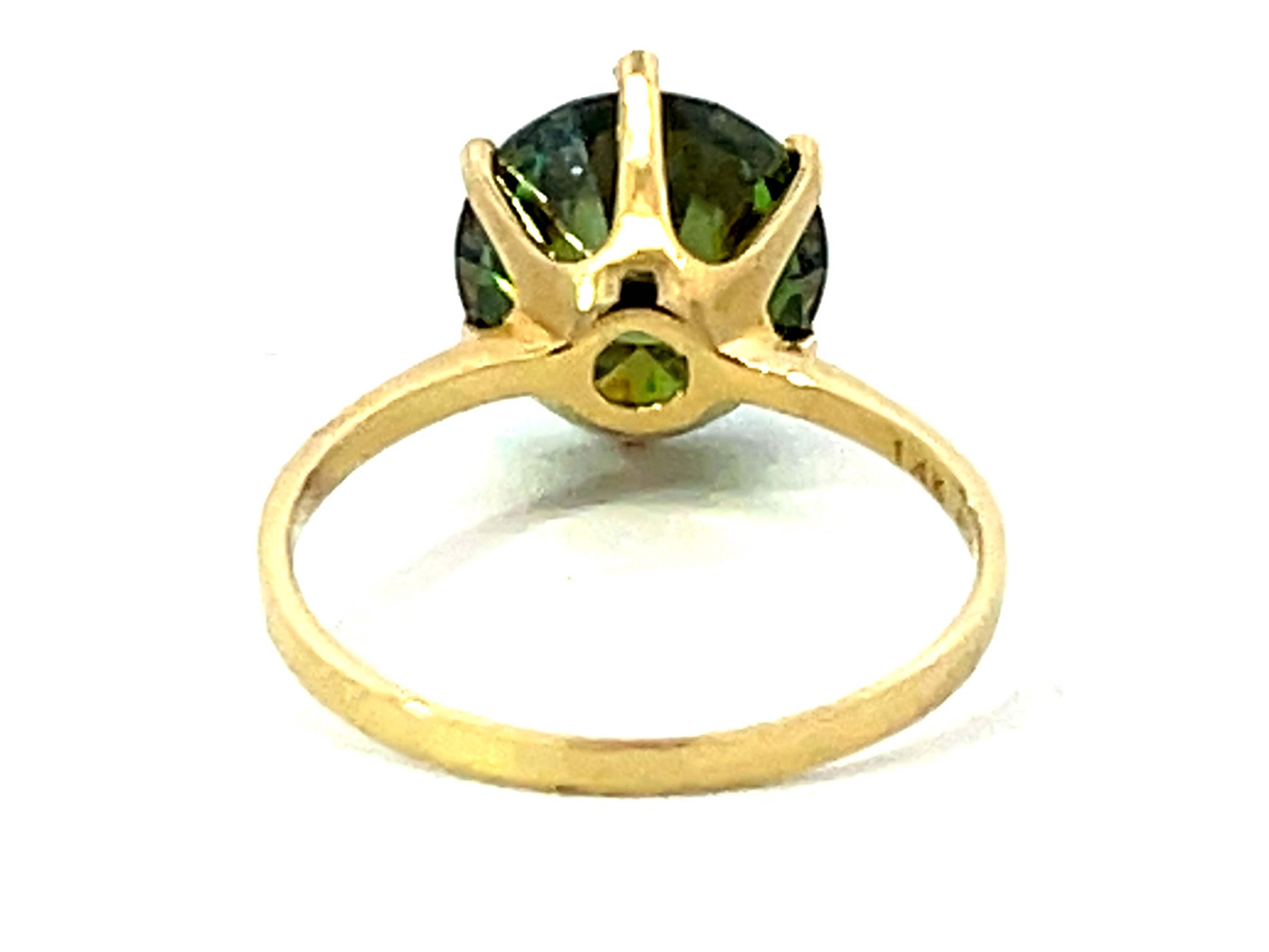 4 Carat Green Moissanite Ring in 14K Yellow Gold For Sale 2