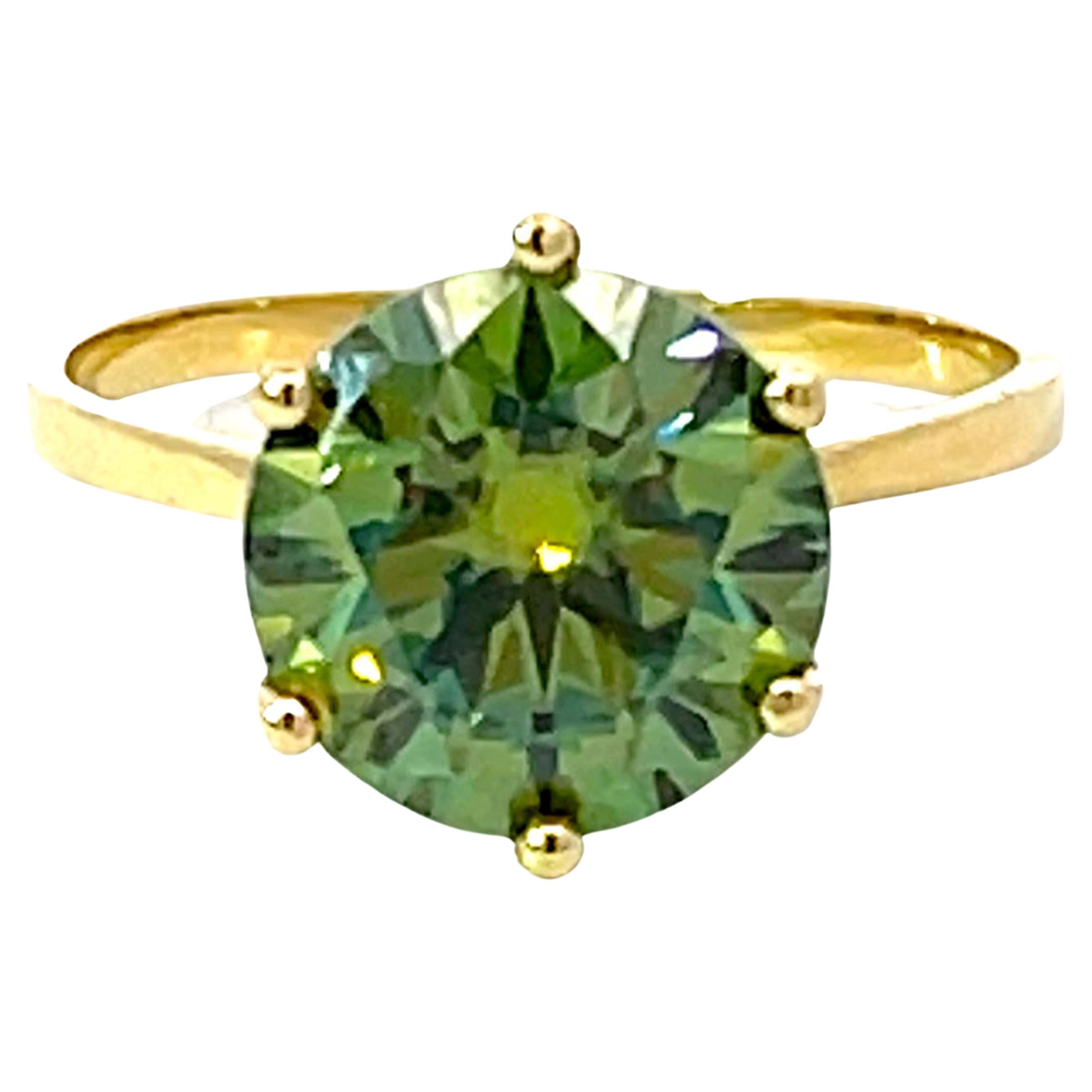 4 Carat Green Moissanite Ring in 14K Yellow Gold For Sale