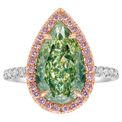 Rare Colors 4 Carat Green Pear Shape Diamond Ring