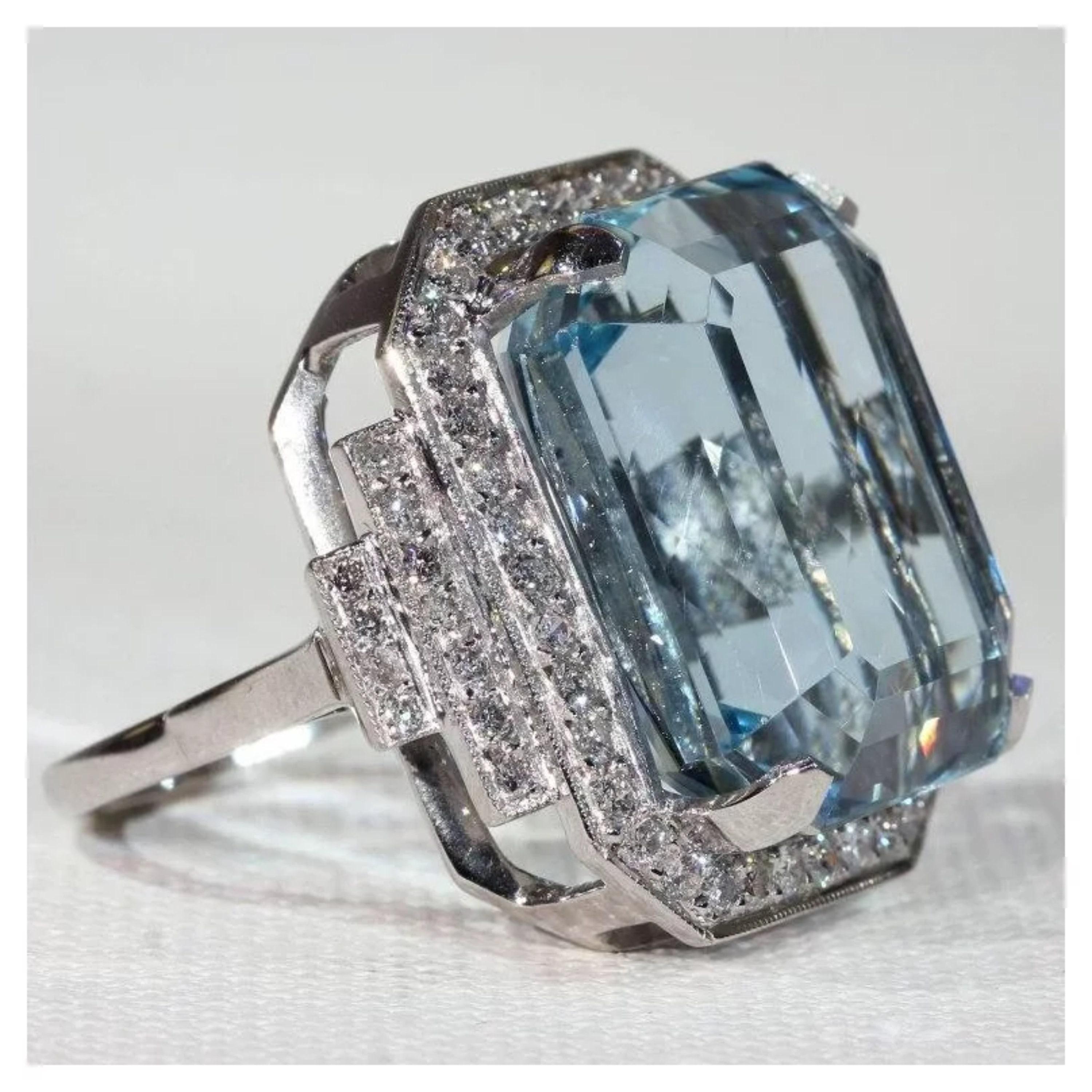 For Sale:  4 Carat Halo Blue Aquamarine Diamond Engagement Ring Cocktail Ring Signet Ring 2