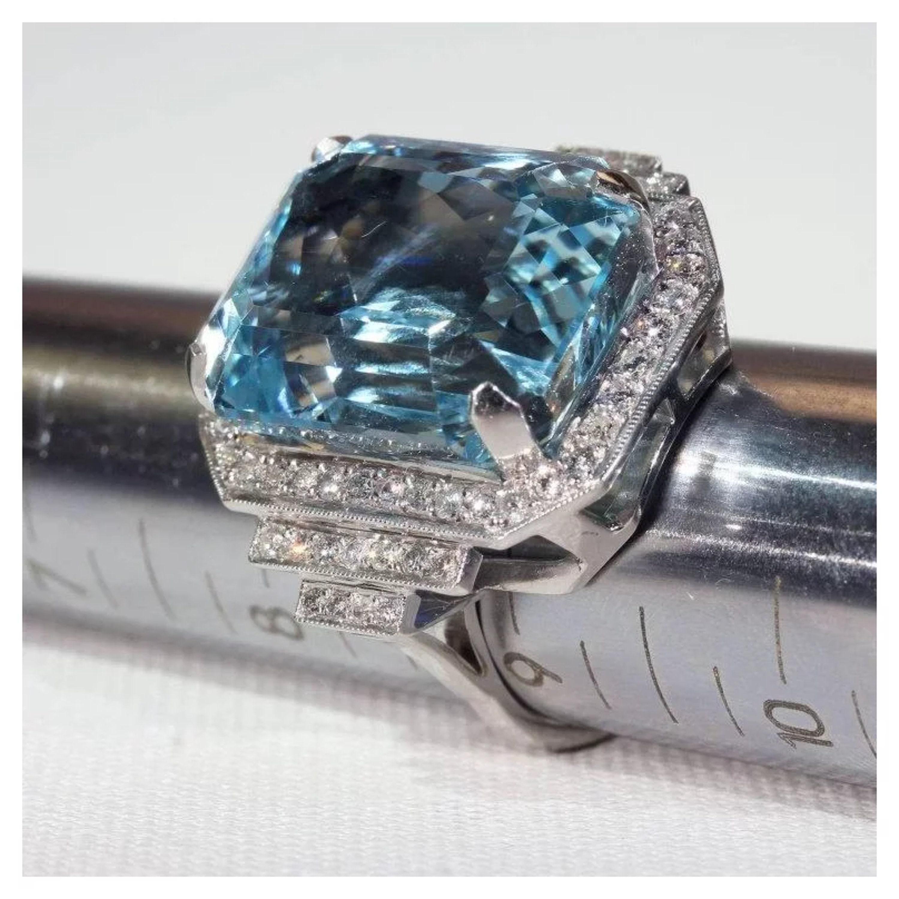 For Sale:  4 Carat Halo Blue Aquamarine Diamond Engagement Ring Cocktail Ring Signet Ring 4
