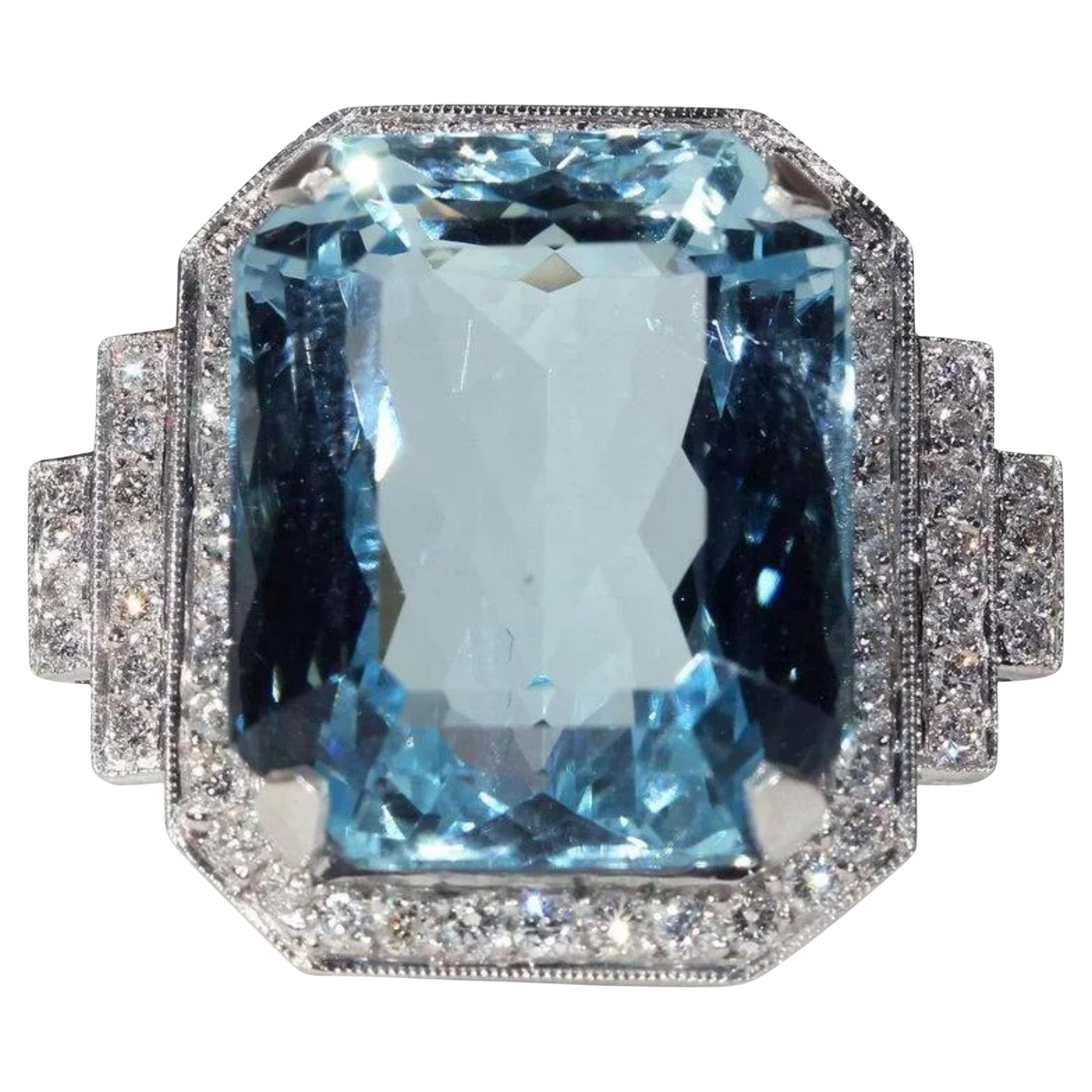 For Sale:  4 Carat Halo Blue Aquamarine Diamond Engagement Ring Cocktail Ring Signet Ring