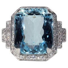 4 Carat Halo Blue Aquamarine Diamond Engagement Ring Cocktail Ring Signet Ring