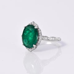 4 Carat Halo Emerald Diamond Engagement Ring Art Deco Emerald Cocktail Ring Band