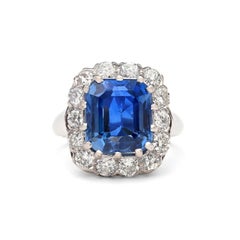 18K Gold 5 CT Natural Sapphire Diamond Antique Art Deco Style Engagement Ring