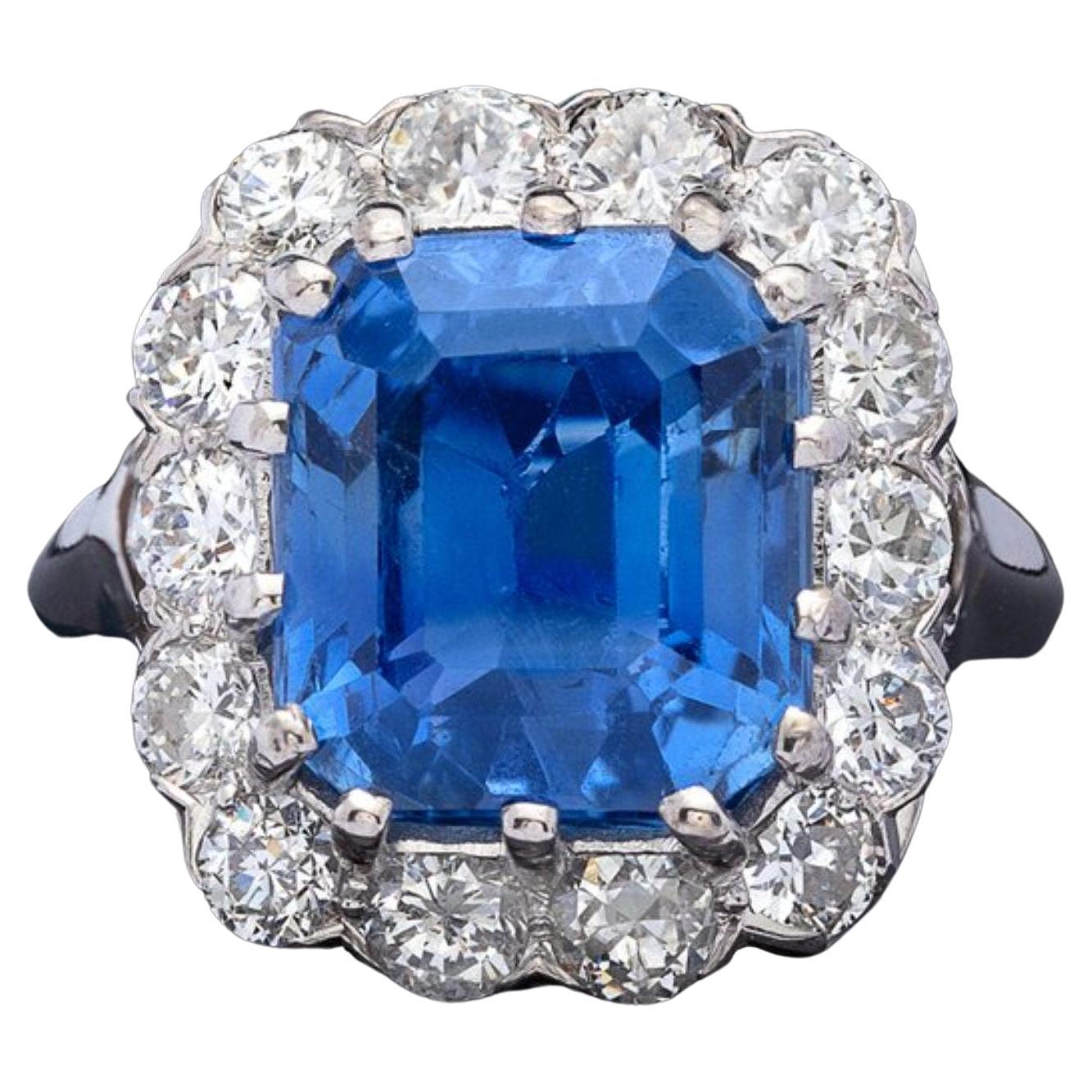 For Sale:  18K Gold 5 CT Natural Sapphire Diamond Antique Art Deco Style Engagement Ring