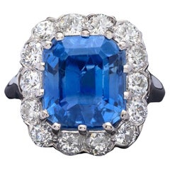 4 Carat Halo Sapphire Diamond Engagement Ring, Blue Sapphire Wedding Ring