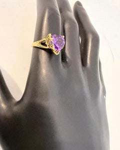 Natural 4cts Heart Shape Amethyst Love Cocktail Ring in 18k Yellow Gold