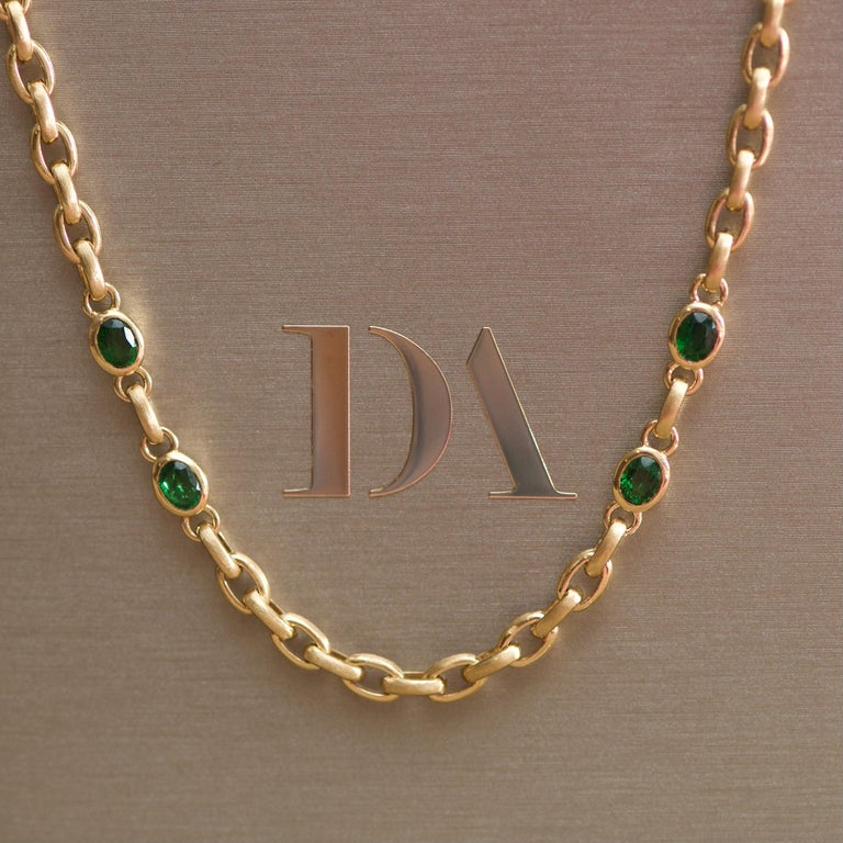 Women's 4 Carat Intense Green Tsavorite 18 Karat Matte Yellow Gold Necklace Chain