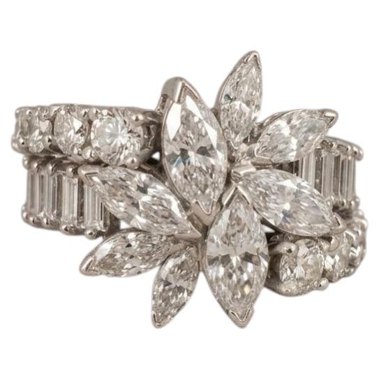 4 Carat Marquise and Baguette Diamond Cluster Band Ring