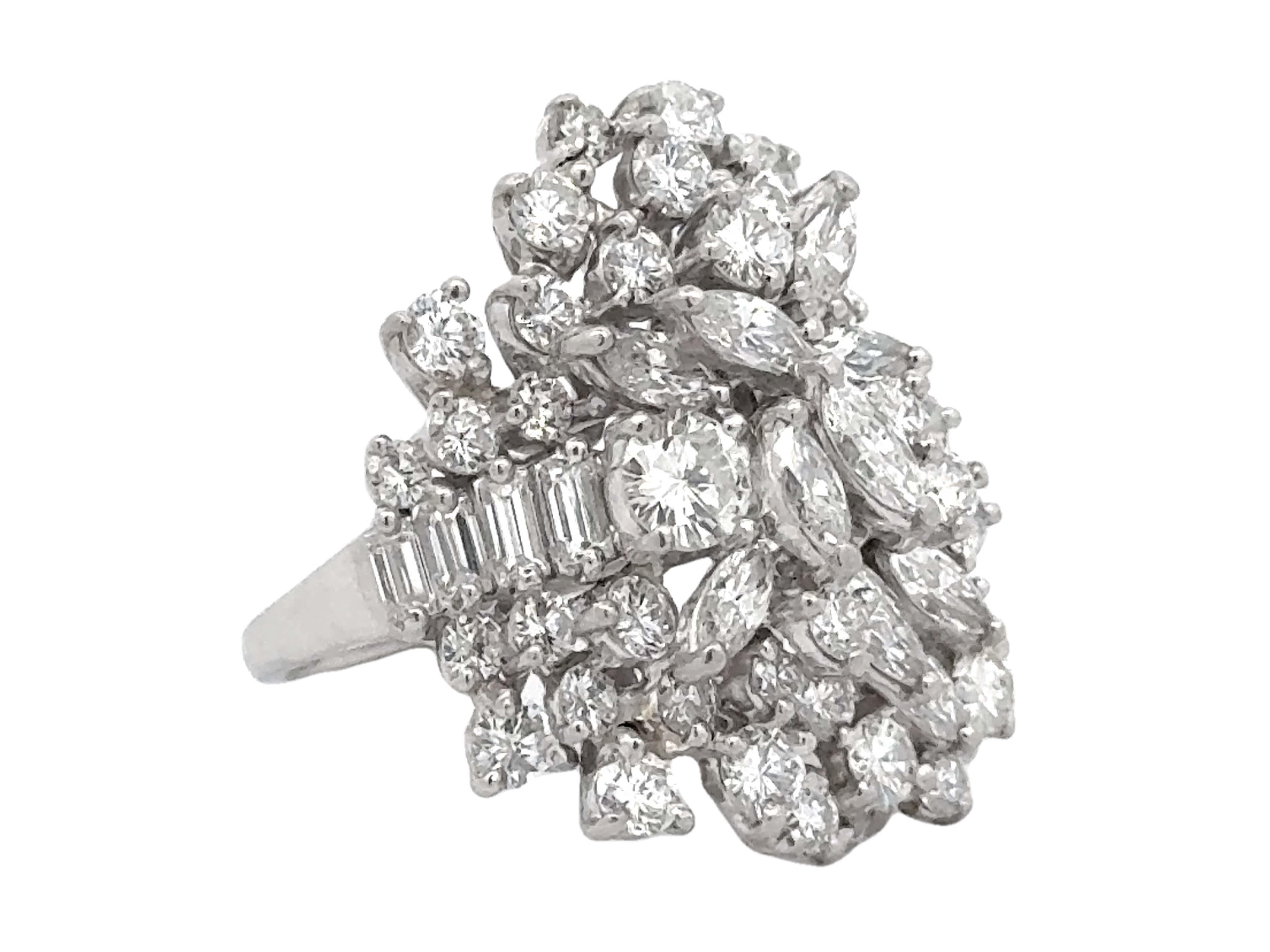 Modern 4 Carat Marquise Brilliant and Baguette Diamond Cluster Ring 14K White Gold For Sale