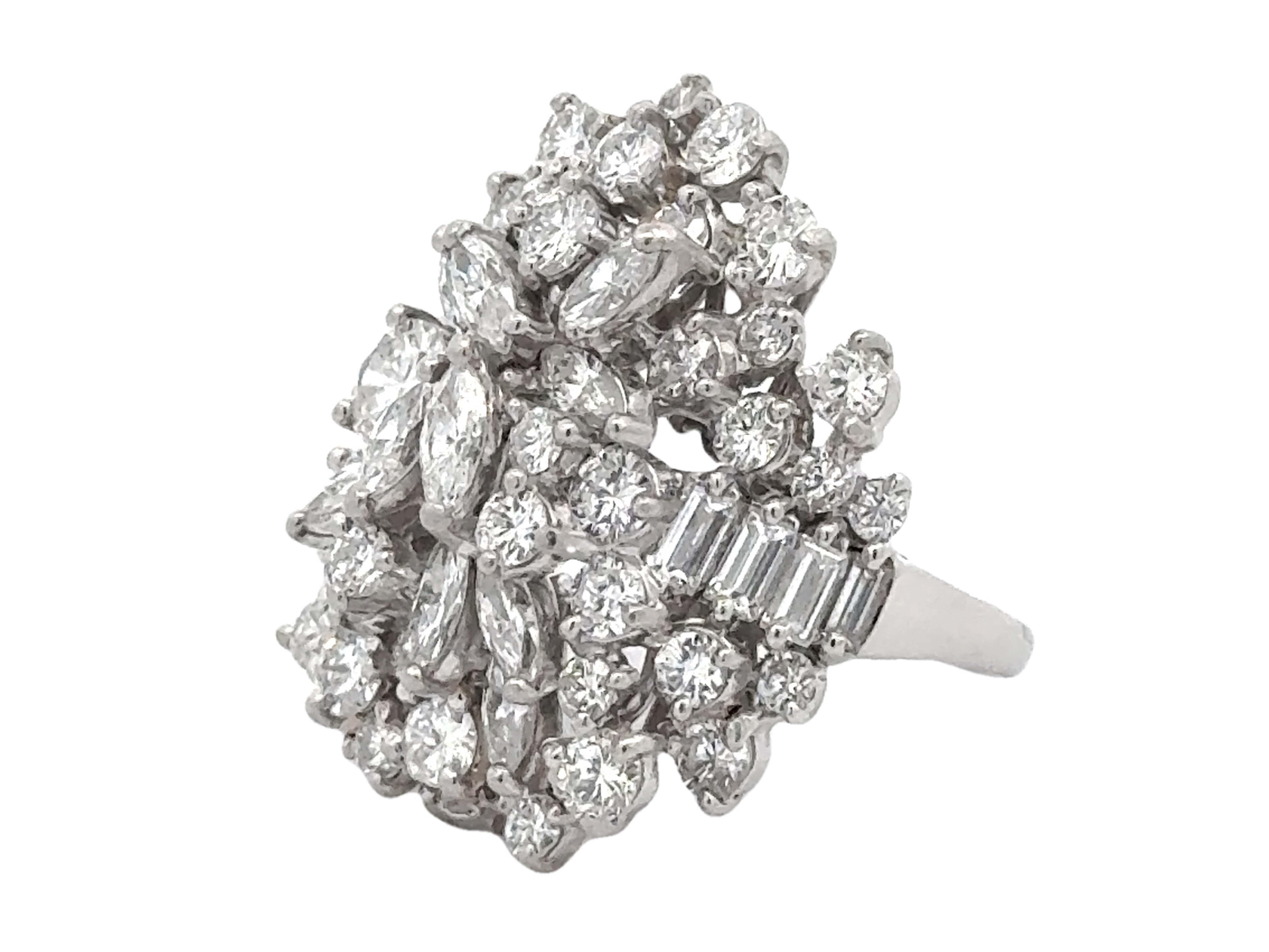Brilliant Cut 4 Carat Marquise Brilliant and Baguette Diamond Cluster Ring 14K White Gold For Sale