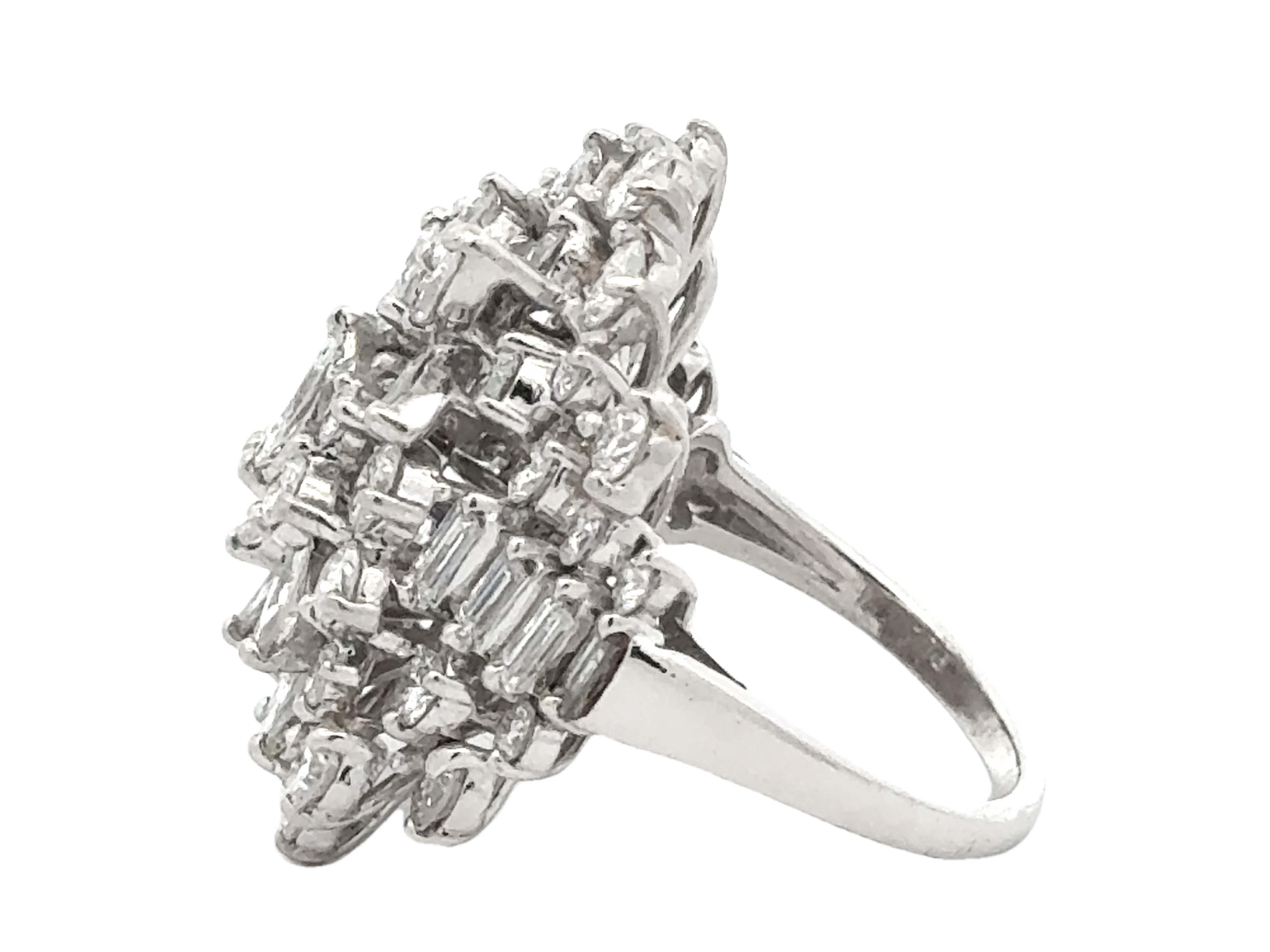 Men's 4 Carat Marquise Brilliant and Baguette Diamond Cluster Ring 14K White Gold For Sale