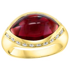 4 Carat Marquise Shape Rhodolite Garnet and Diamond Ring 18 Karat Yellow Gold