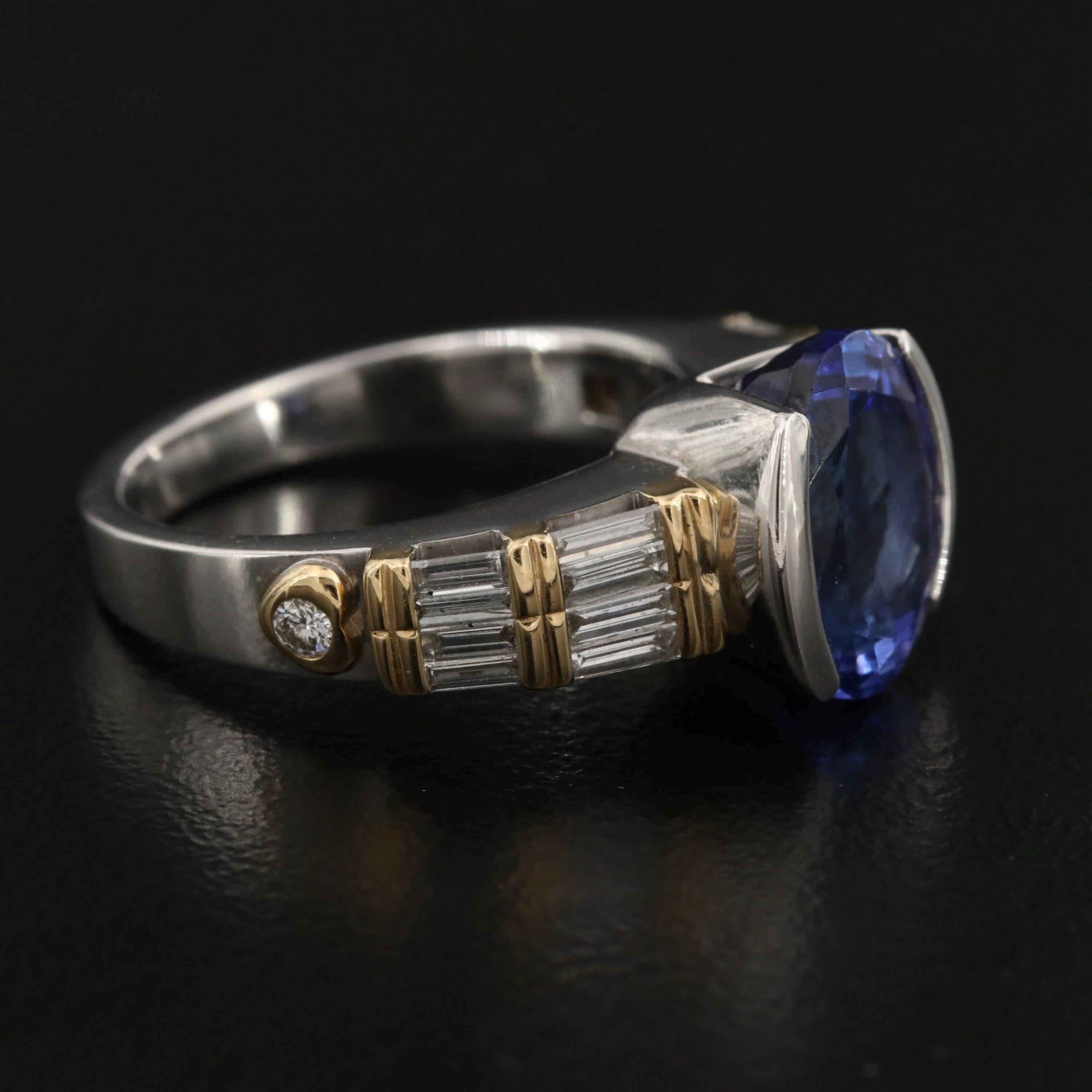 For Sale:  4 Carat Minimalist Tanzanite Diamond Engagement Ring Art Dec Diamond Bridal Ring 2