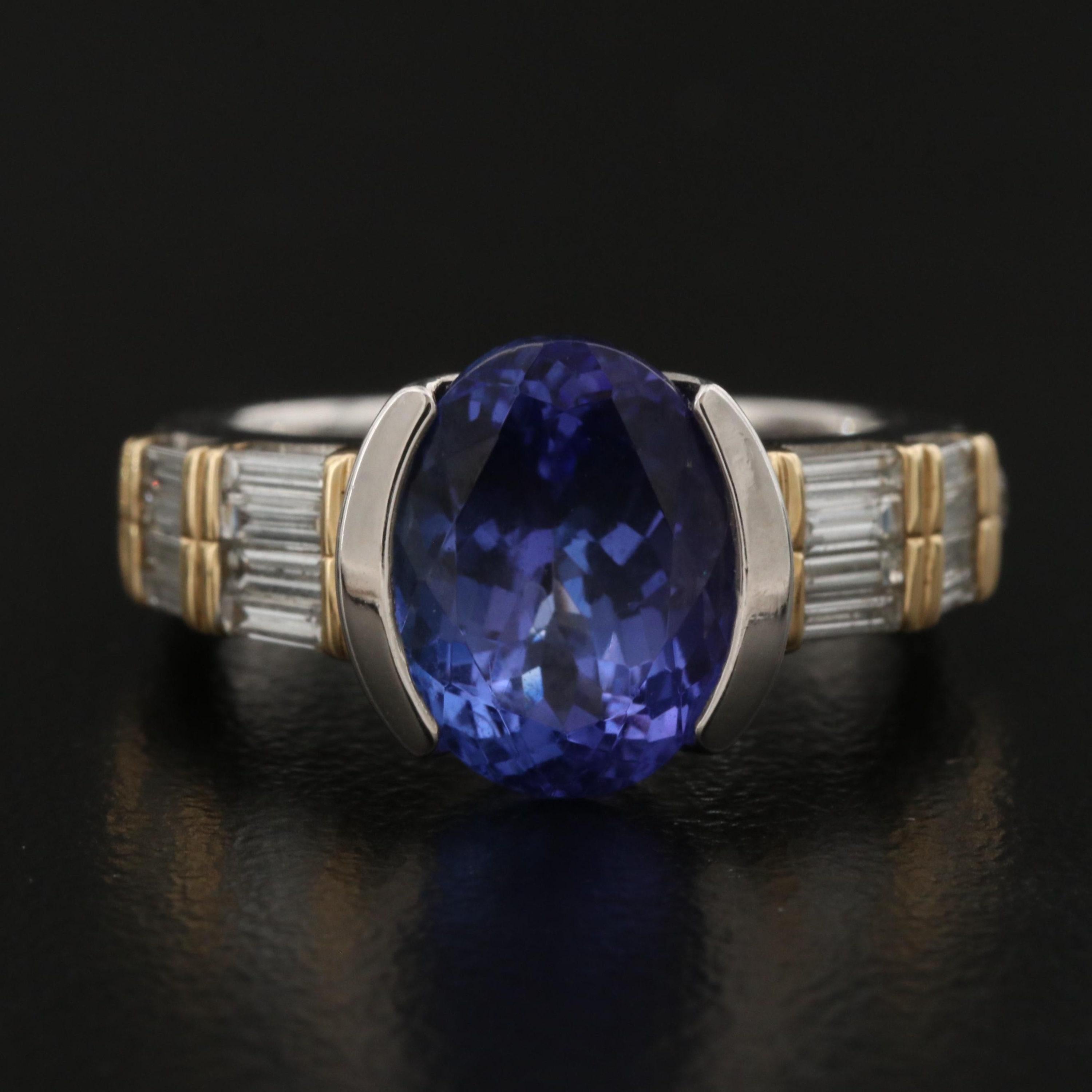 For Sale:  4 Carat Minimalist Tanzanite Diamond Engagement Ring Art Dec Diamond Bridal Ring 6
