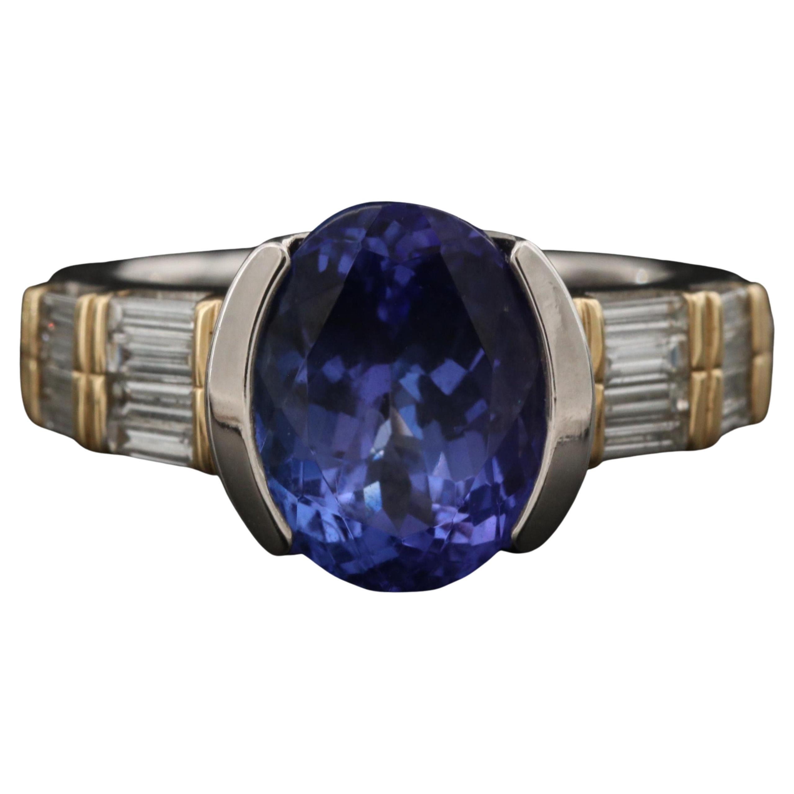 For Sale:  4 Carat Minimalist Tanzanite Diamond Engagement Ring Art Dec Diamond Bridal Ring