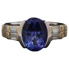 4 Carat Minimalist Tanzanite Diamond Engagement Ring Art Dec Diamond Bridal Ring