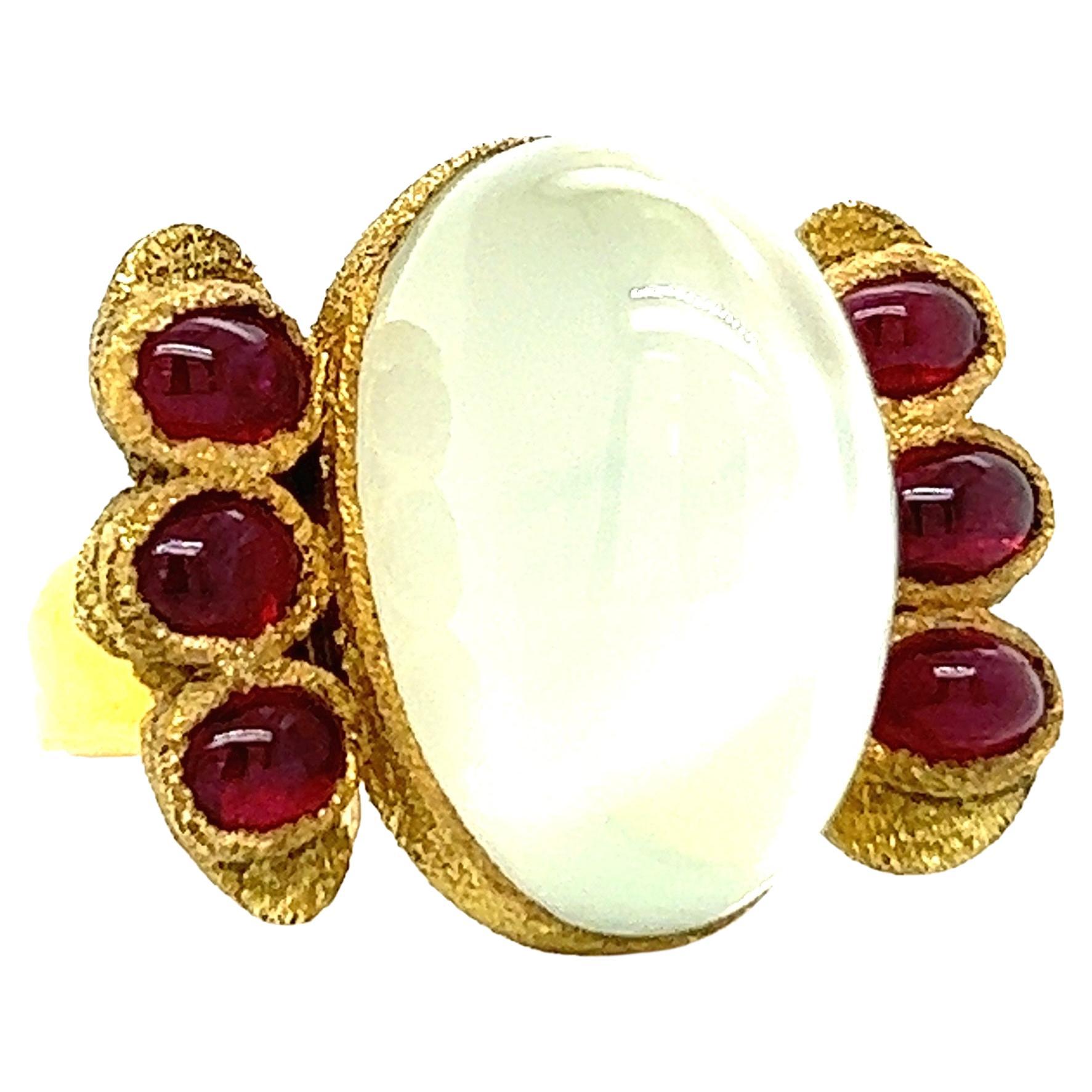 4 Carat Moonstone and Ruby Ring