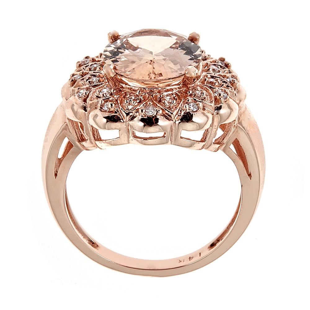 Ovaler ovaler rosa Morganit-Diamant-Akzent-Verlobungsring aus 14k Roségold (Zeitgenössisch) im Angebot