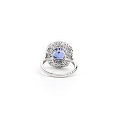4ct Natural Cushion AAA Tanzanite & Double Halo Diamond Ring in 18K White Gold