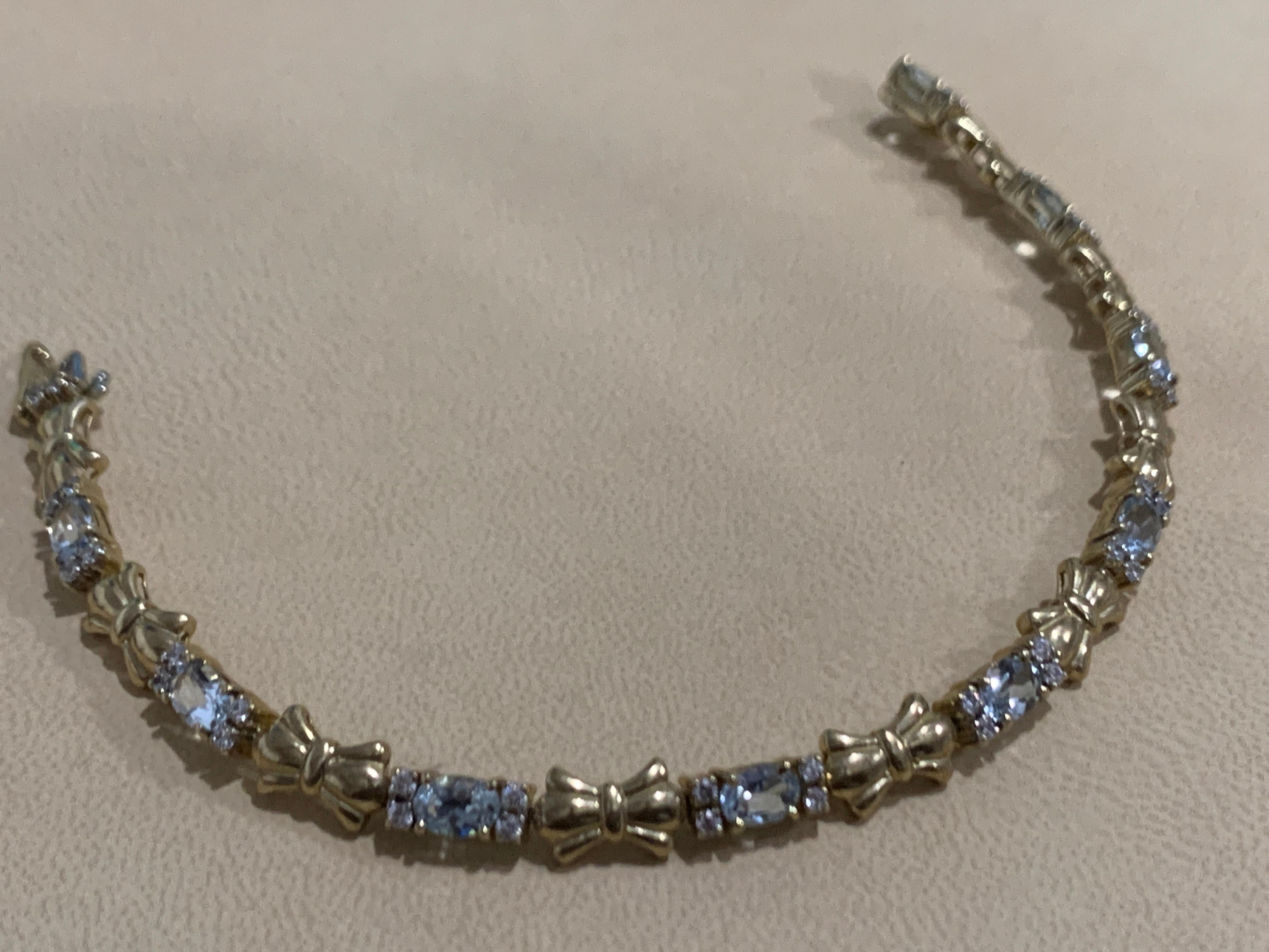 Women's 4 Carat Natural Aquamarine and Diamond Tennis Bracelet 10 Karat Yellow Gold