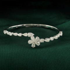 4 Carat Natural Diamond Pear Cut Floral Cluster Bangle Bracelet 18K White Gold