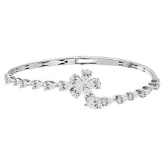4 Carat Natural Diamond Pear Cut Floral Cluster Bangle Bracelet 18K White Gold