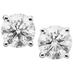 4 Carat Natural Diamond Stud Earrings Very Good Round Brilliant Cut, Pair