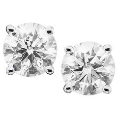 4 Carat Natural Diamond Stud Earrings Very Good Round Brilliant Cut, Pair