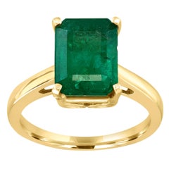 4 Carat Natural Emerald Cut Emerald Ring 14 Karat Yellow Gold