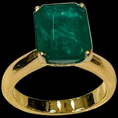 4 Carat Natural Emerald Cut Emerald Ring 14 Karat Yellow Gold