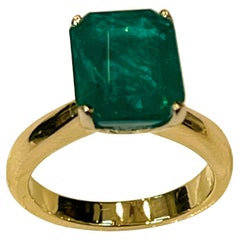 4 Carat Natural Emerald Cut Emerald Ring 14 Karat Yellow Gold
