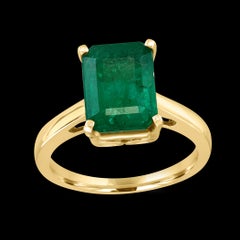4 Carat Natural Emerald Cut Emerald Ring 14 Karat Yellow Gold