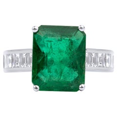 4 Carat Natural Emerald Diamond Cocktail Engagement Ring 18k White Gold