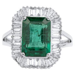 4 Carat Natural Emerald Diamond Cocktail Engagement Ring 18k White Gold